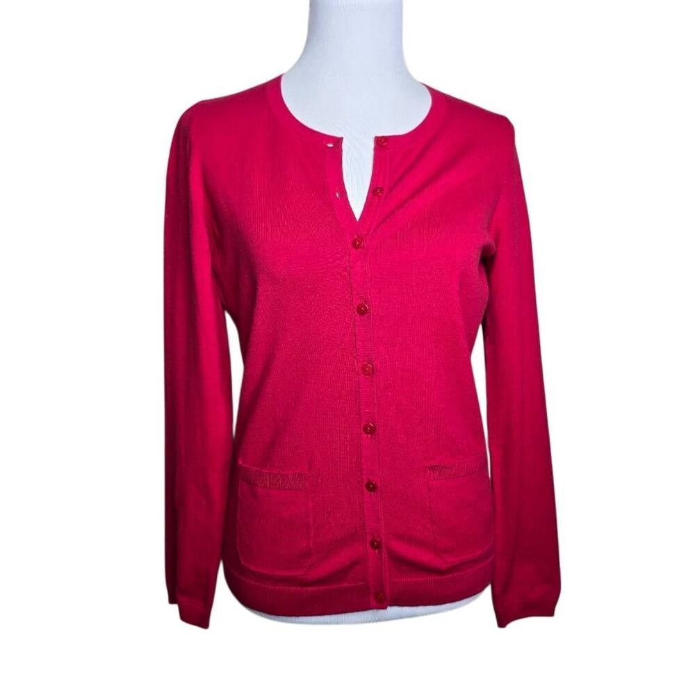 Talbots Raspberry Red Pima Cotton Blend Button Front Cardigan Sweater Small - Picture 13 of 13